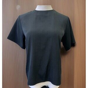 Jack Mulqueen Black Minimalist Blouse Top Short Sleeve Size M/L  20” PTP